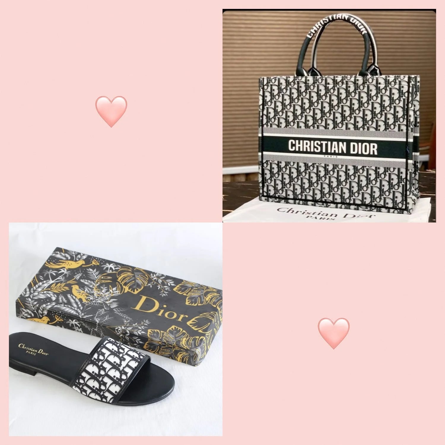 COMBO DEAL - DIOR SLIDES WITH DIOR BOOK TOTE BAG - DD WHITE