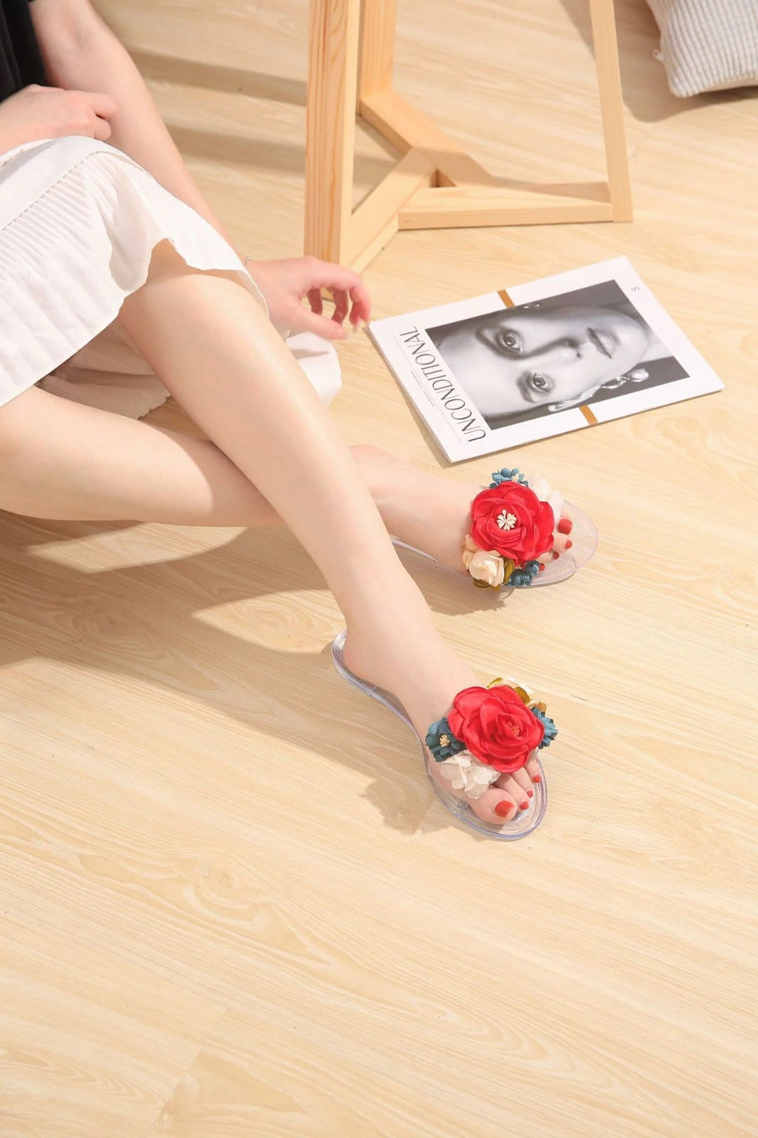 FLOWER JELLY SLIPPERS - RED