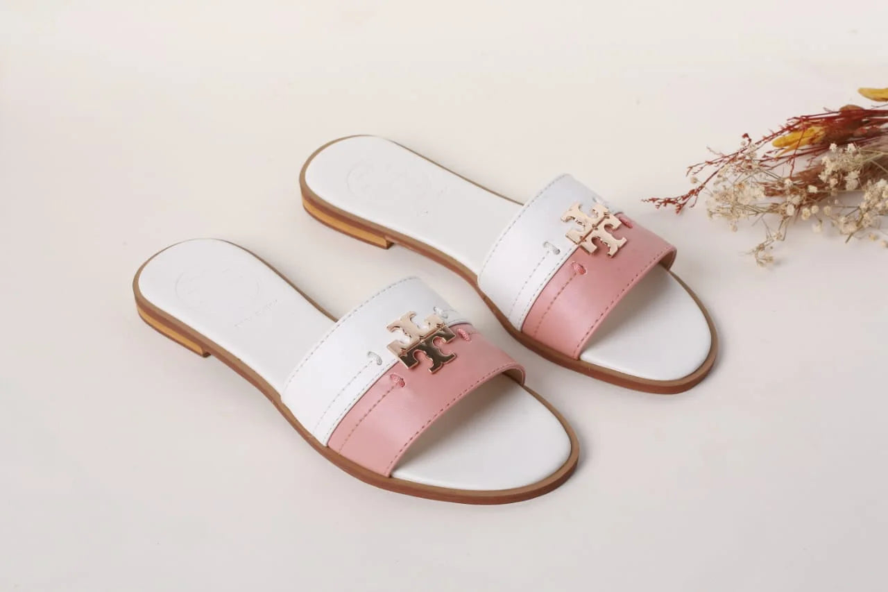 TB CASUAL SLIDES - PINK & WHITE