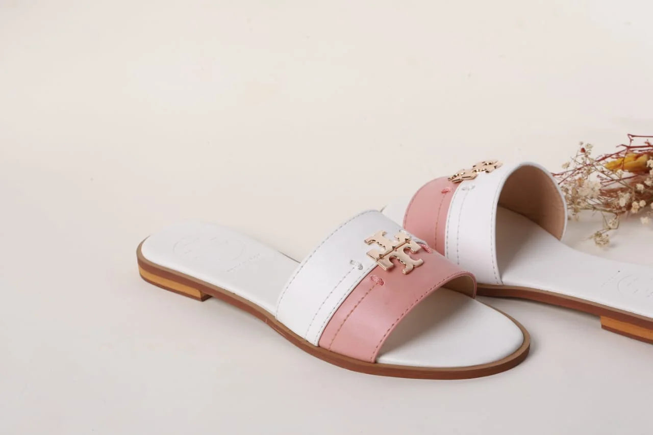 TB CASUAL SLIDES - PINK & WHITE