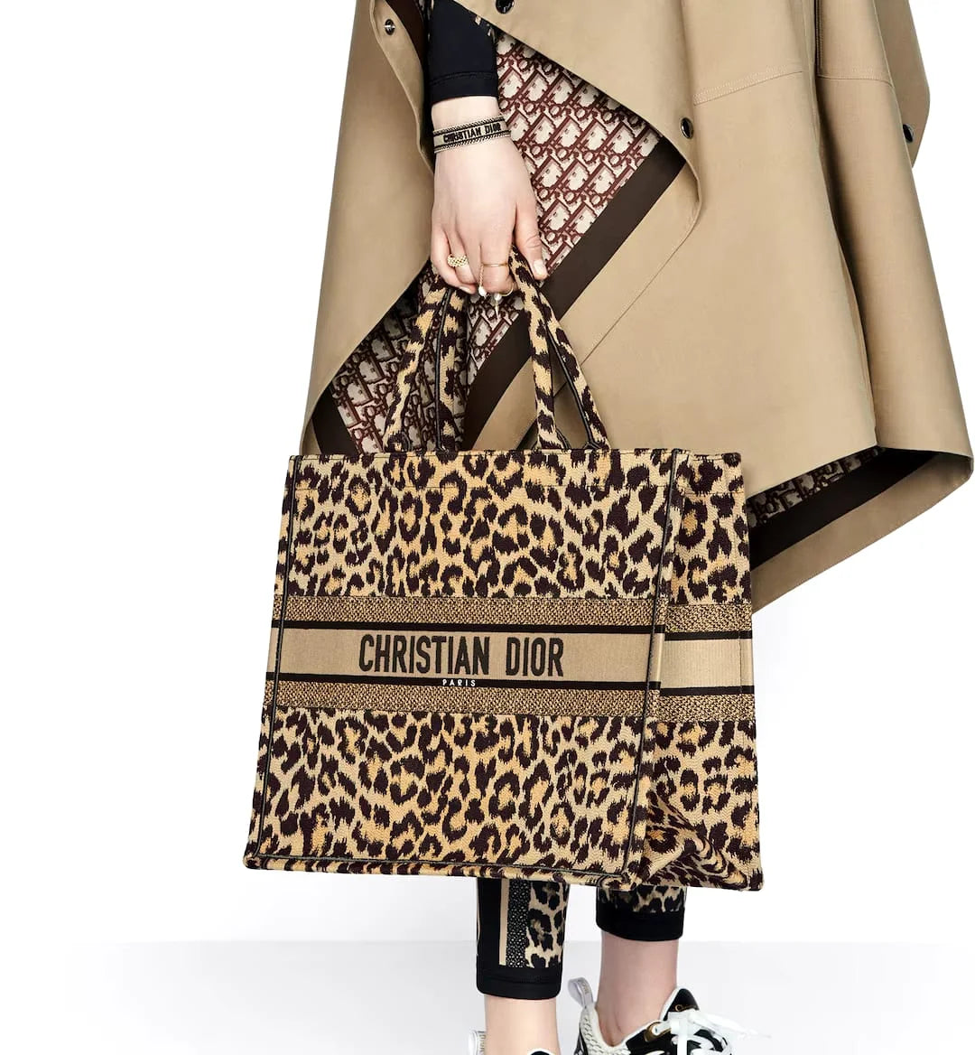 COMBO DEAL - DIOR SLIDES WITH DIOR BOOK TOTE BAG - LEOPARD