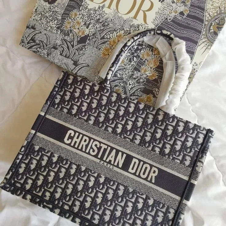 COMBO DEAL - DIOR SLIDES WITH DIOR BOOK TOTE BAG - DD GREY