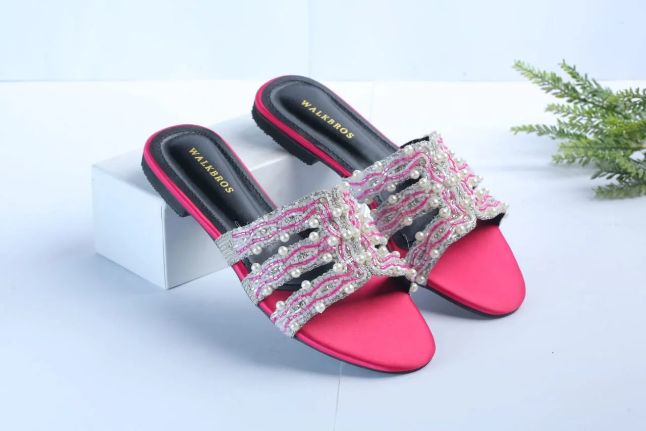 WALK BROS EMBROIDERED PEARLS FLATS - PINK
