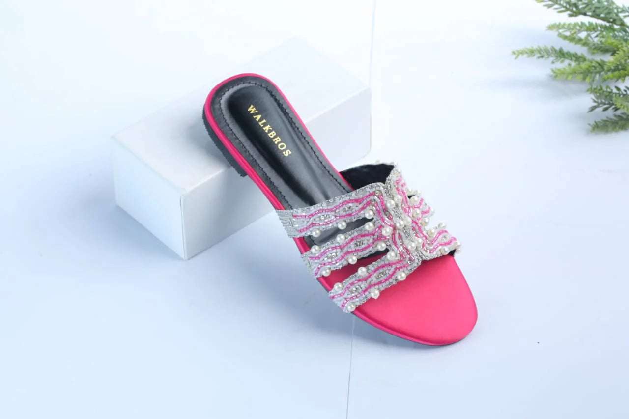 WALK BROS EMBROIDERED PEARLS FLATS - PINK