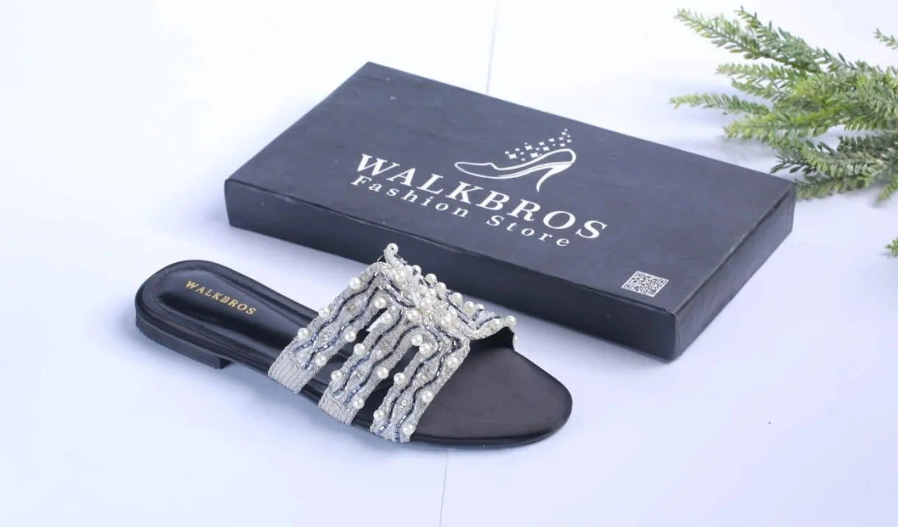 WALK BROS EMBROIDERED PEARLS FLATS - BLACK