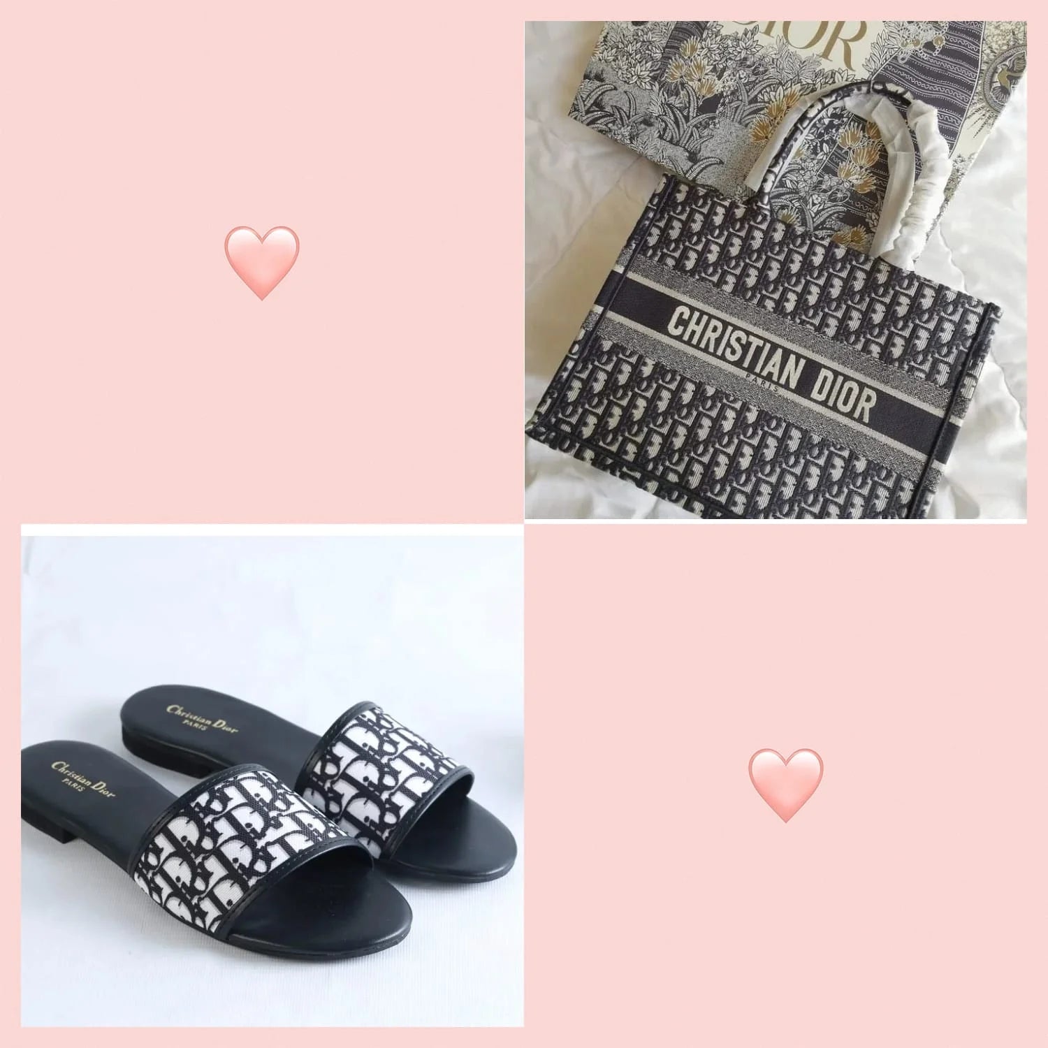 COMBO DEAL - DIOR SLIDES WITH DIOR BOOK TOTE BAG - DD GREY