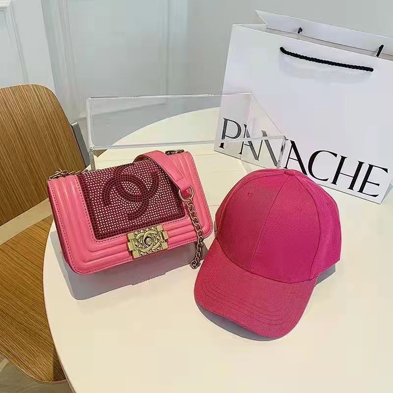 COMBO DEAL - CHANEL STONE BAG & CHANEL CAP - PINK