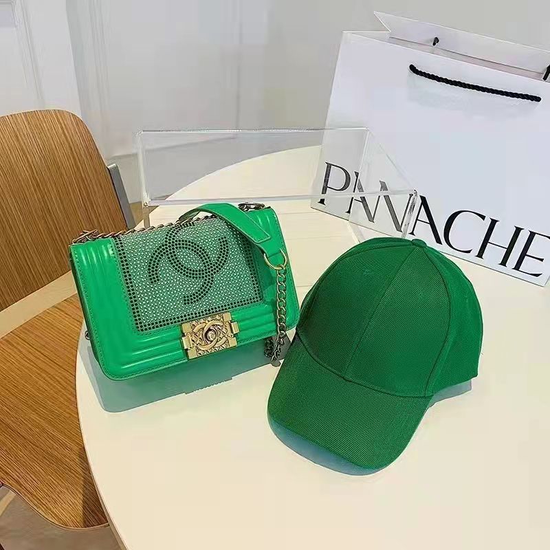 COMBO DEAL - CHANEL STONE BAG & CHANEL CAP - GREEN