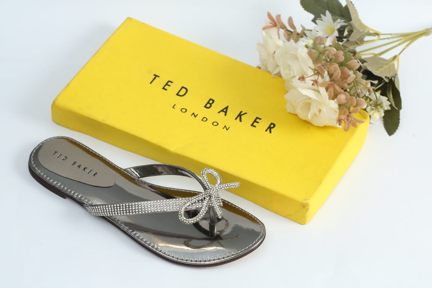TED BAKER Bow Rhinestone Flat Slippers