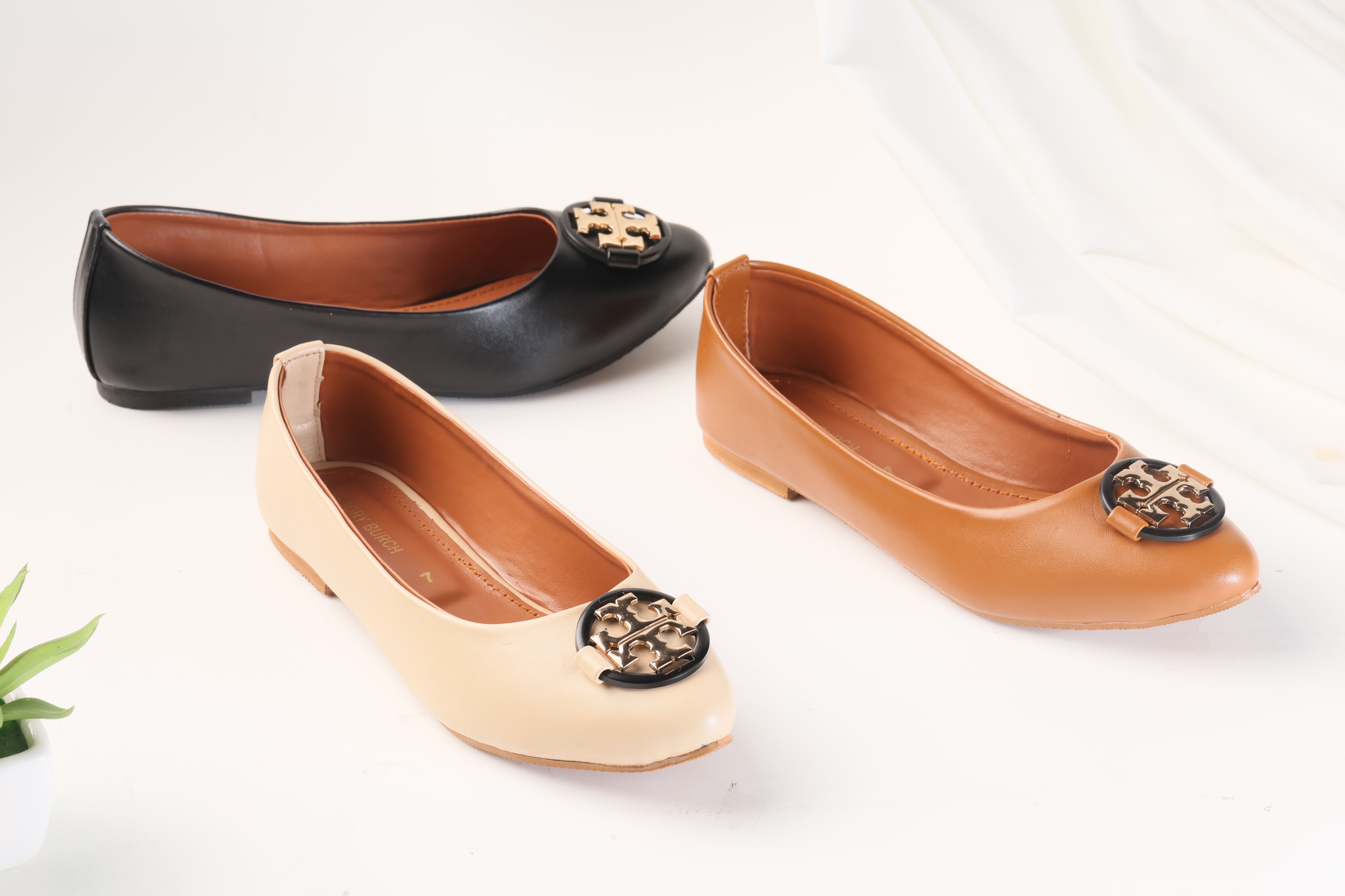 TORY BURCH CLAIRE BALLET FLAT PUMPS - BLACK