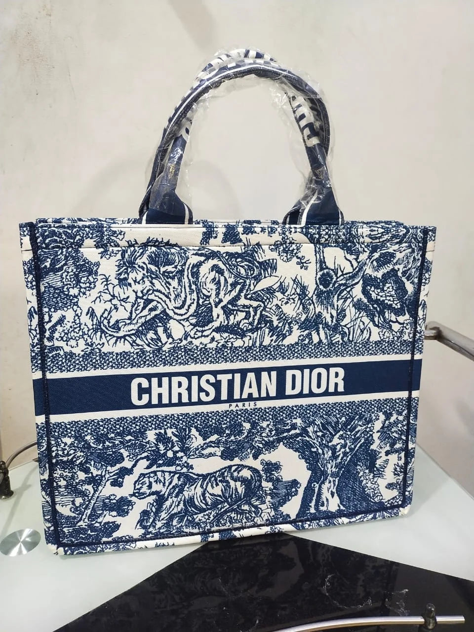 COMBO DEAL - DIOR SLIDES WITH DIOR BOOK TOTE BAG - JUNGLE BLUE