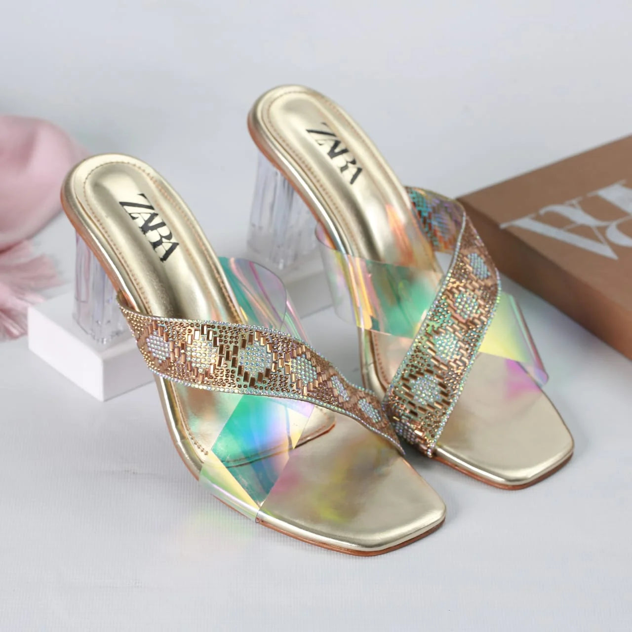 ZARA TRANSPARENT HEELS - BEIGE