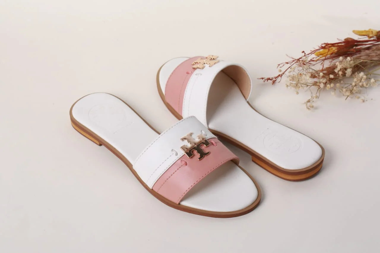 TB CASUAL SLIDES - PINK & WHITE