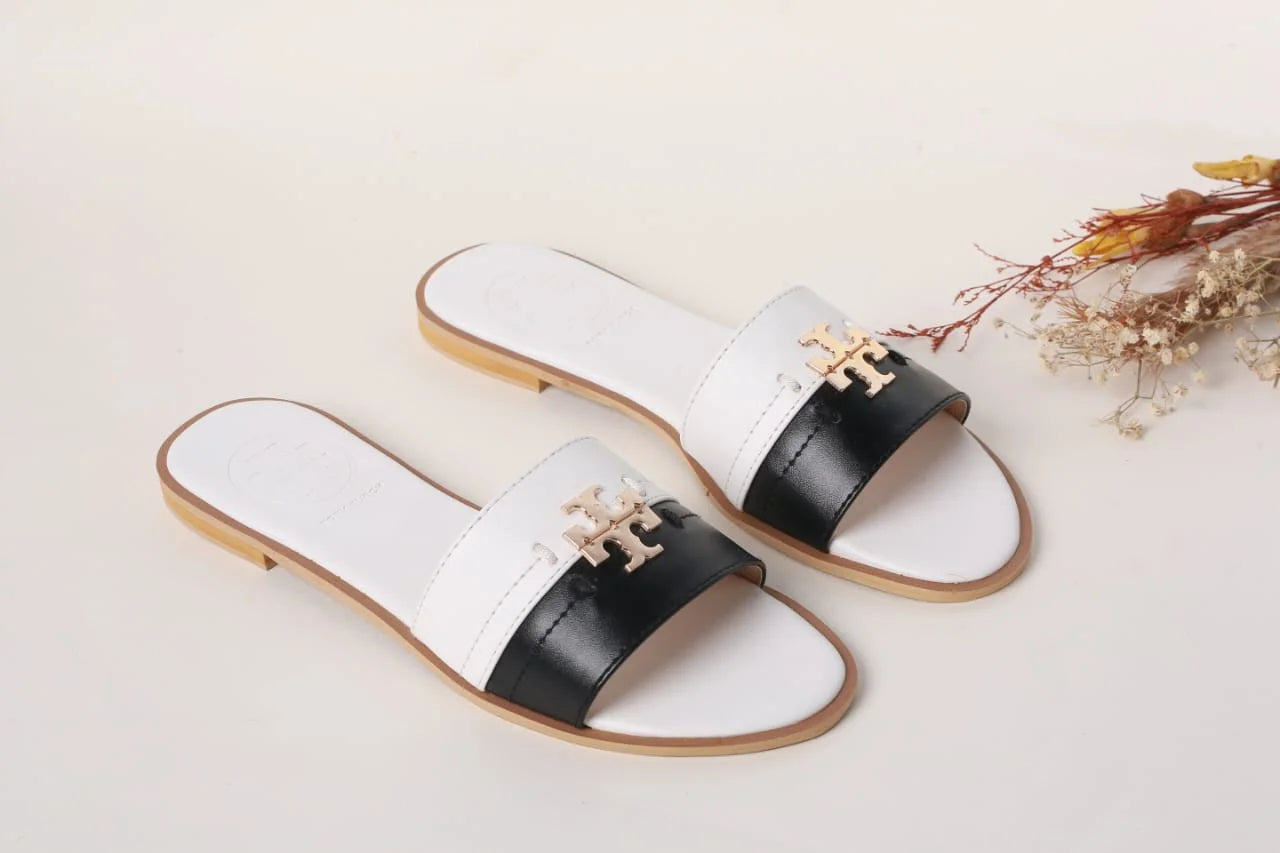 TB CASUAL SLIDES - WHITE & BLACK