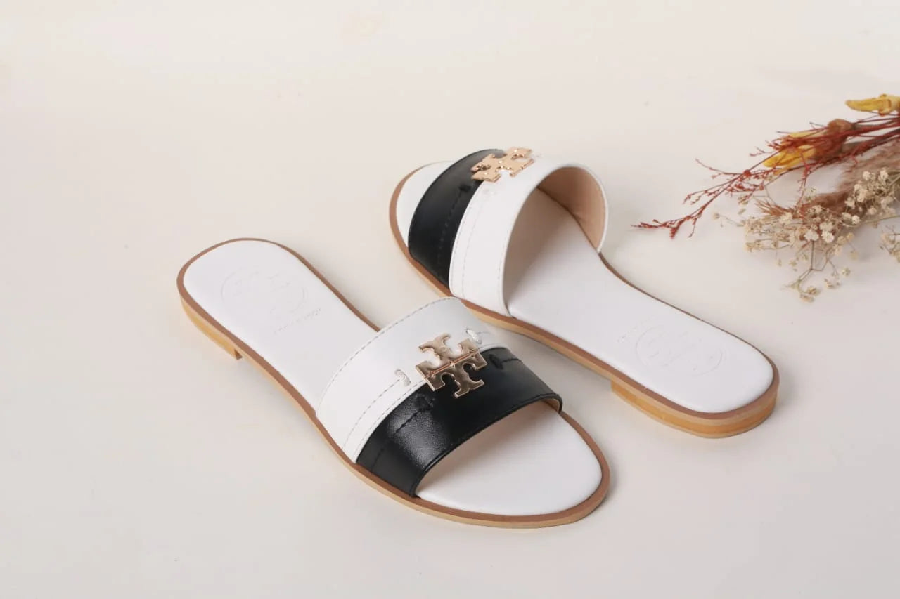 TB CASUAL SLIDES - WHITE & BLACK