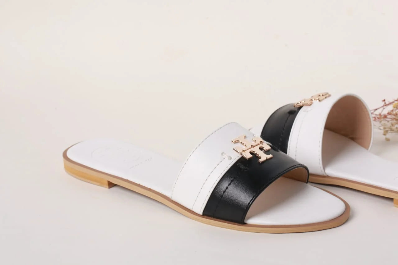 TB CASUAL SLIDES - WHITE & BLACK