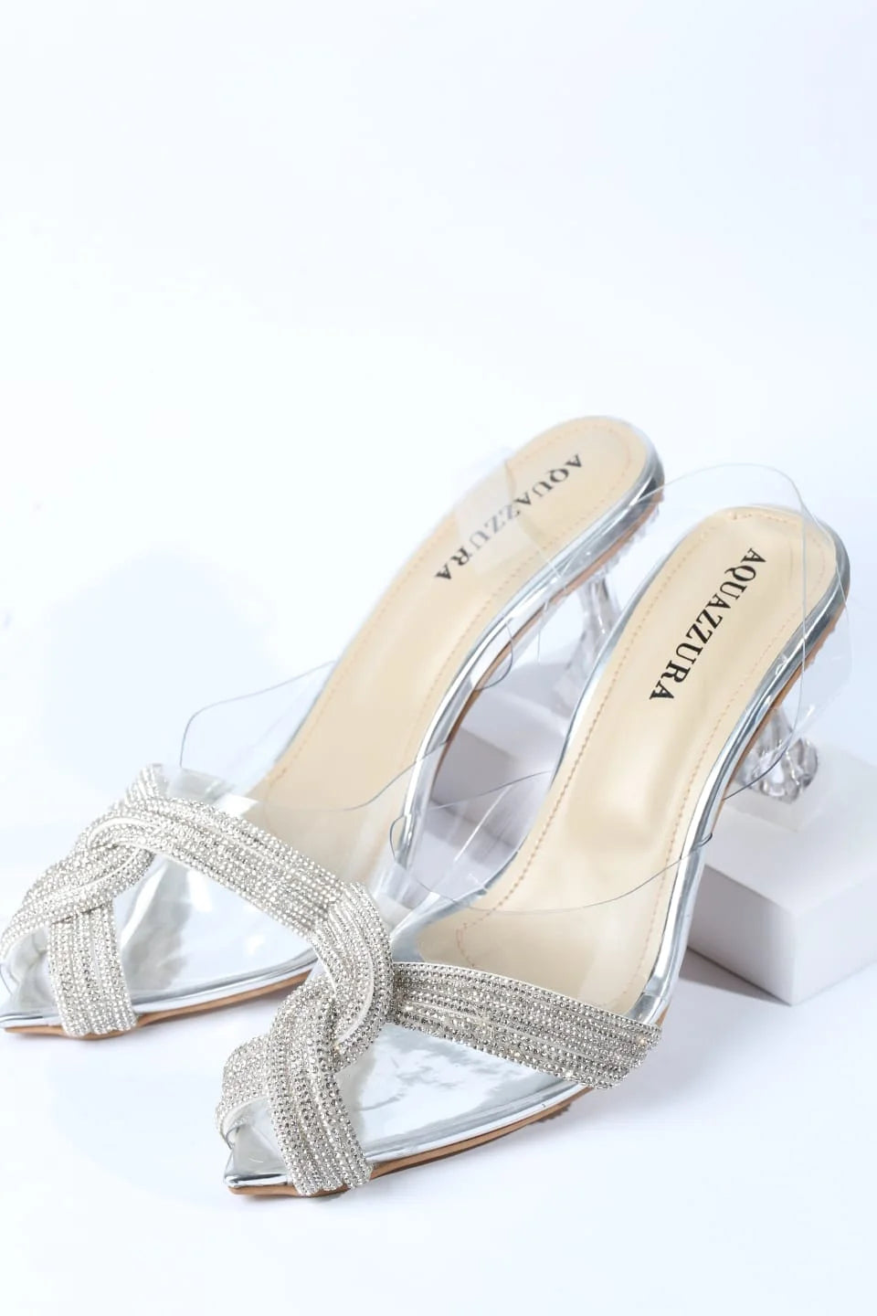 WOMEN RHINESTONE PEEP TOE SANDALS (SILVER)