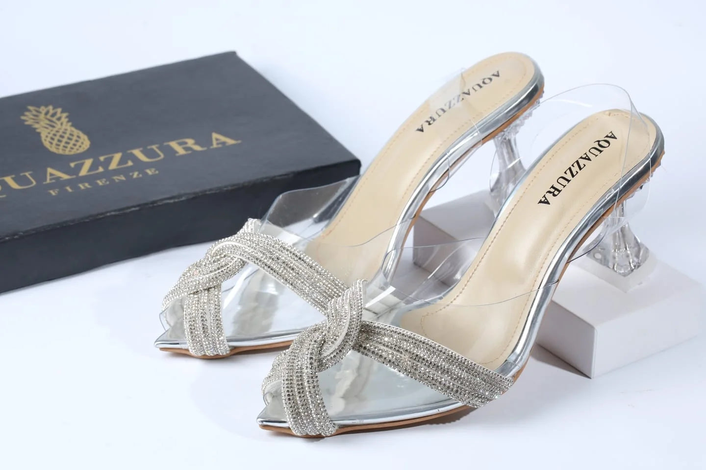 WOMEN RHINESTONE PEEP TOE SANDALS - SILVER