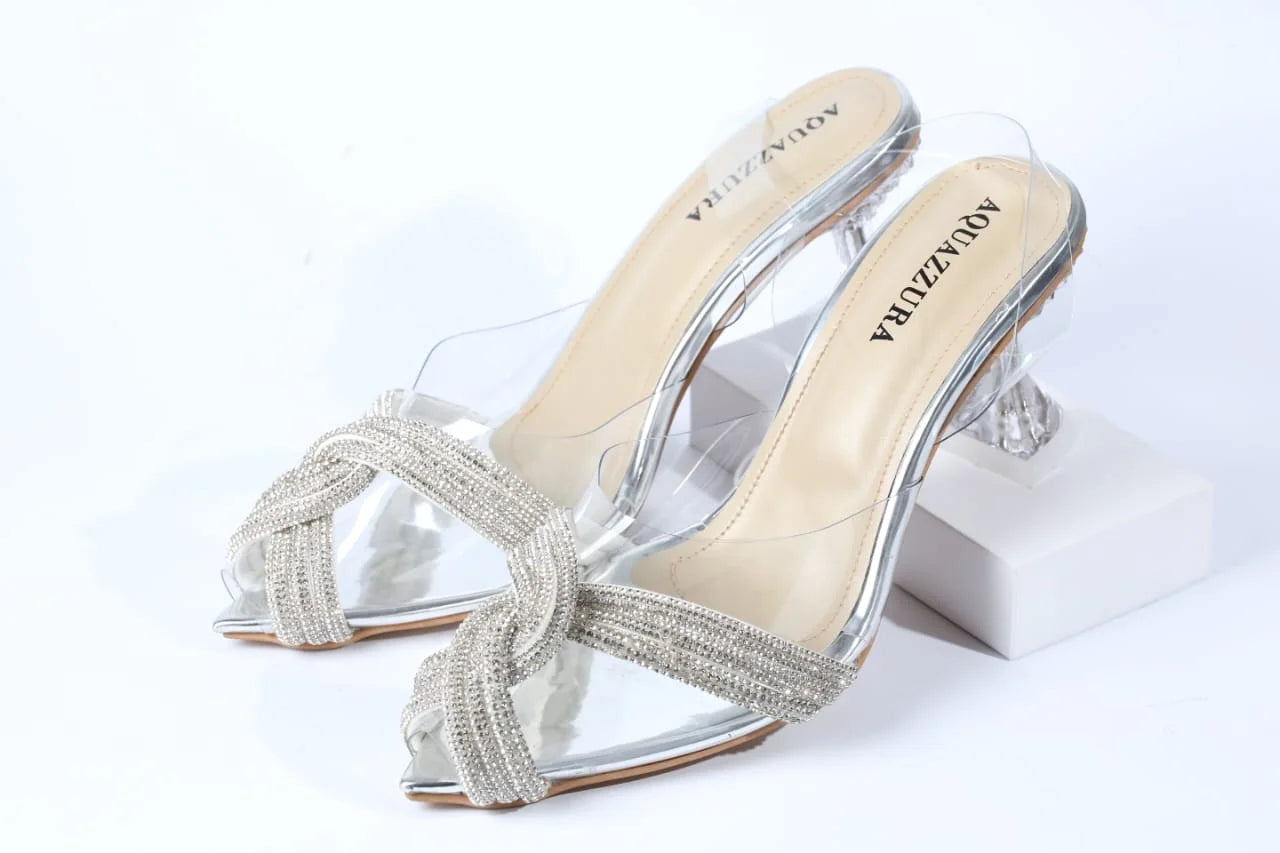 WOMEN RHINESTONE PEEP TOE SANDALS (SILVER)