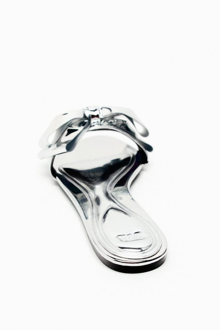 ZARA FLAT SANDALS WITH BOW - SILVER