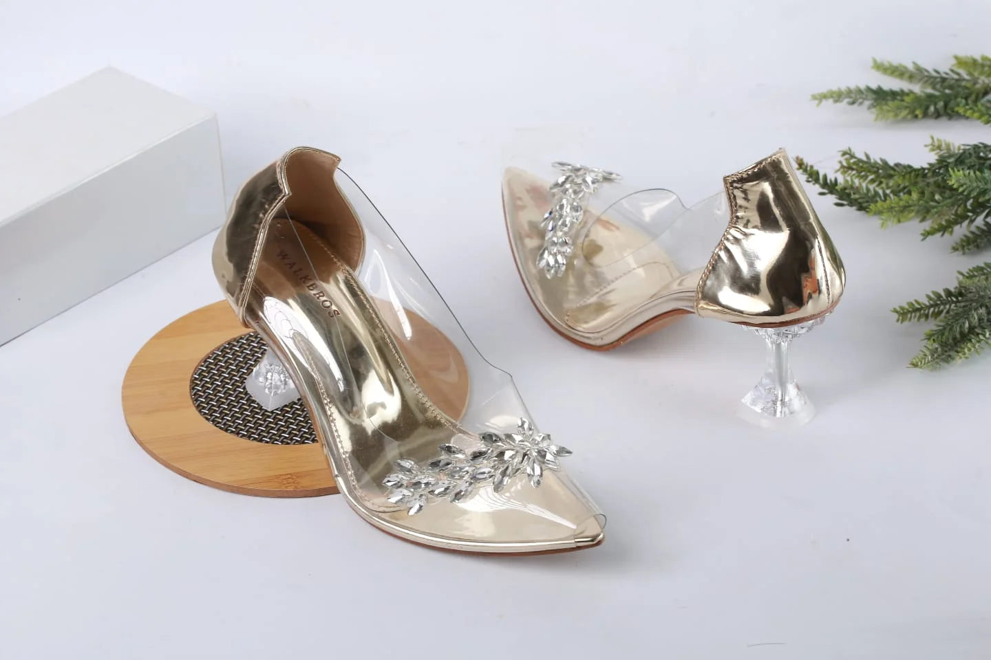 TRANSPARENT CRYSTAL CINDRELLA GLASS HEEL SHOES - BLACK