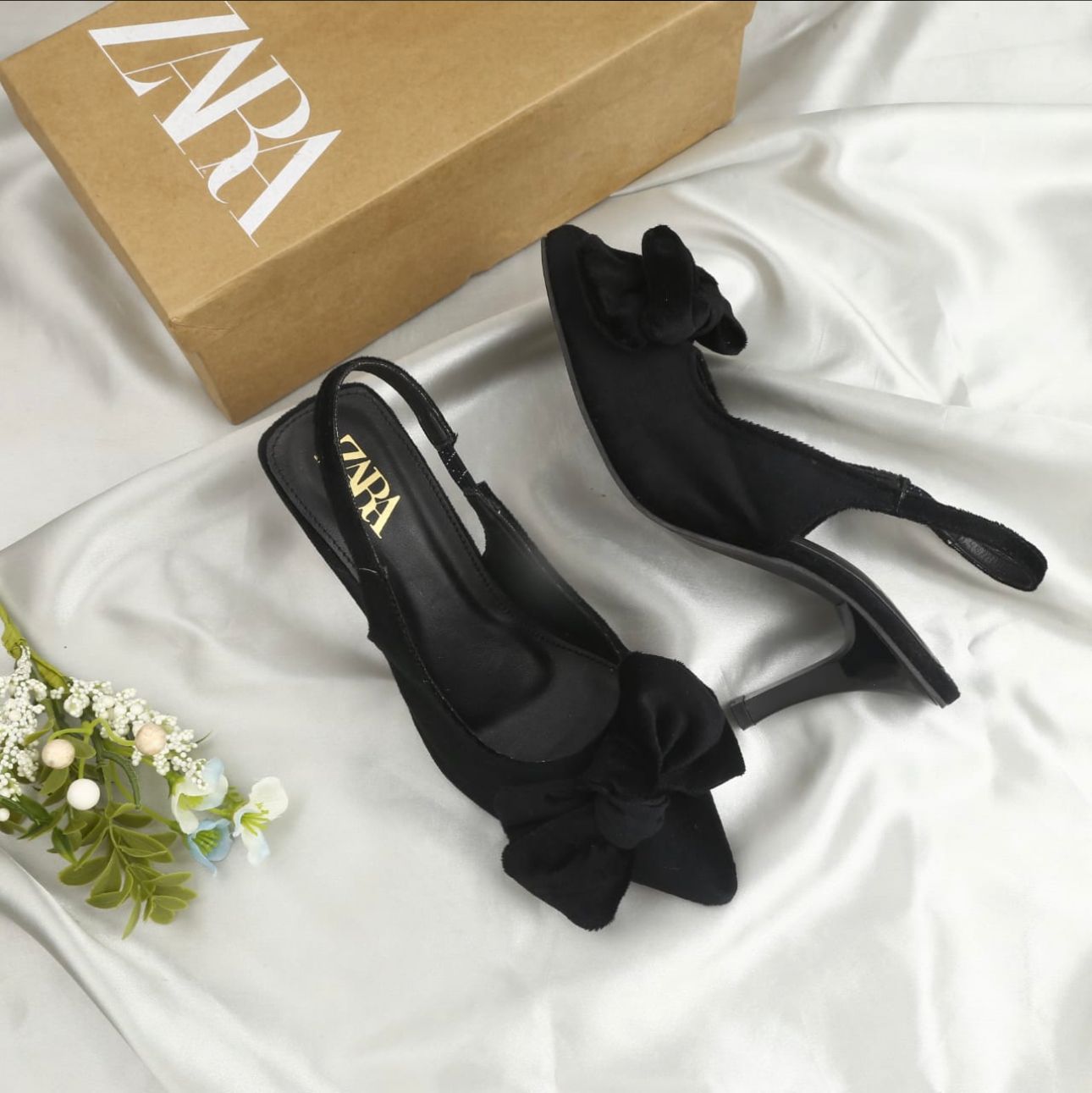 ZARA TAI KNOT HEELS - BLACK