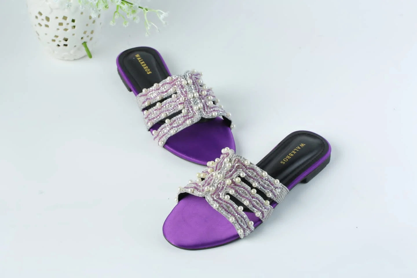 WALKBROS EMBROIDERED PEARLS FLATS - PURPLE