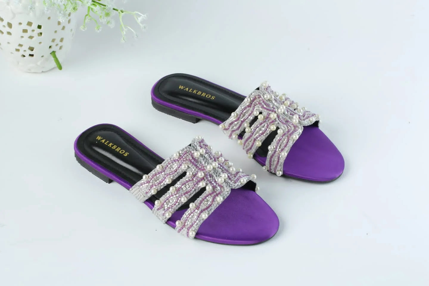 WALKBROS EMBROIDERED PEARLS FLATS - PURPLE
