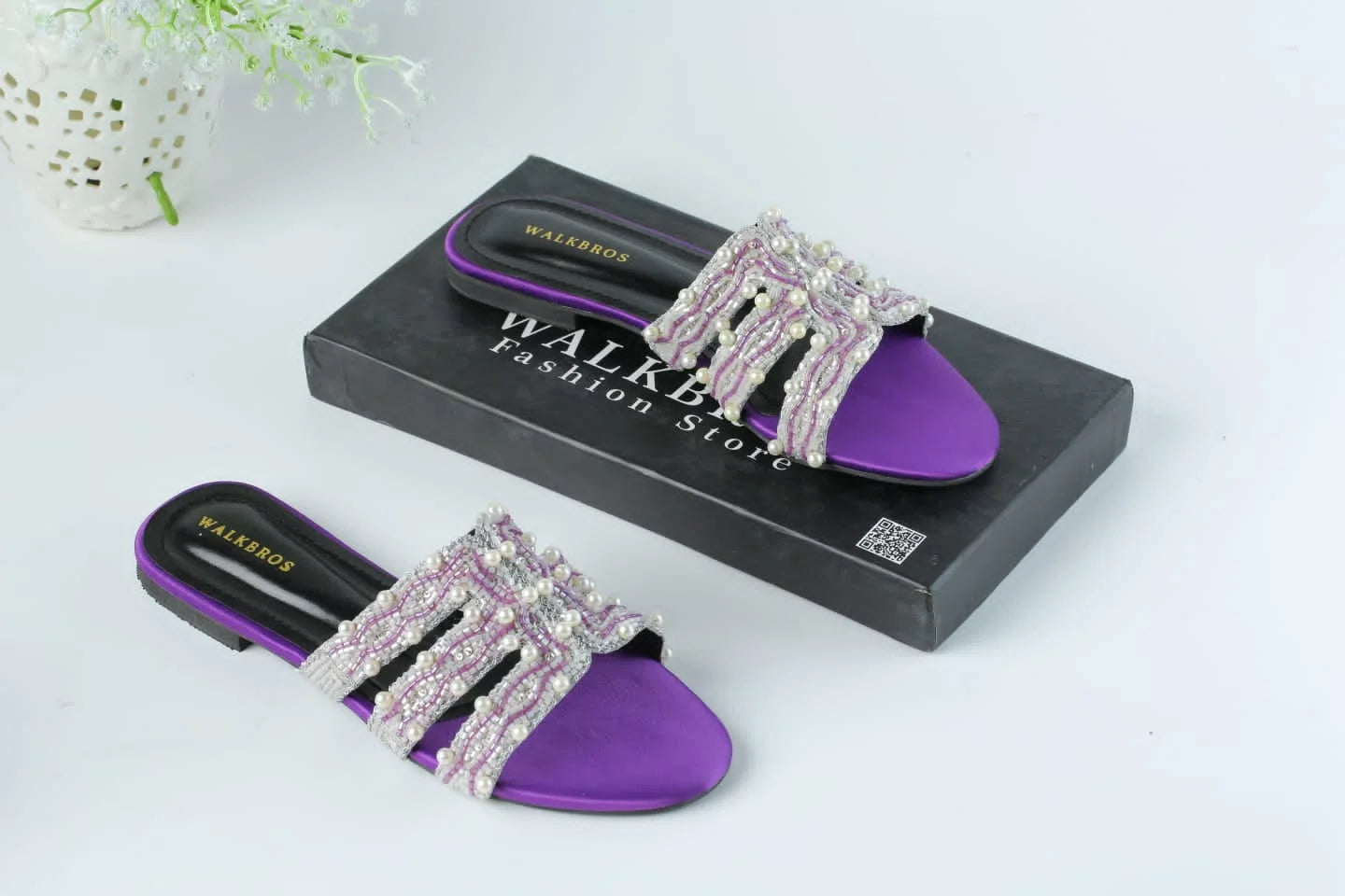 WALKBROS EMBROIDERED PEARLS FLATS - PURPLE