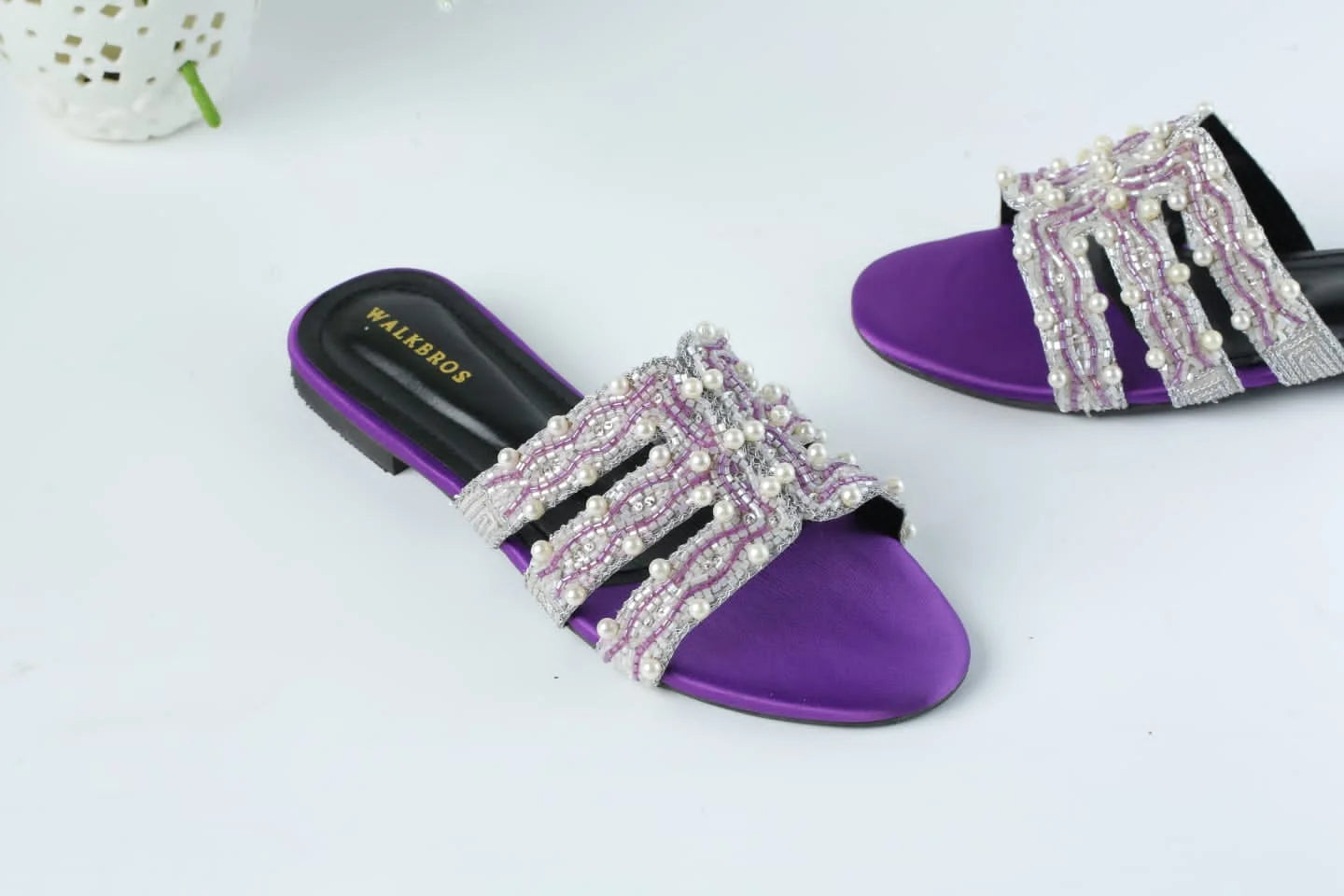WALKBROS EMBROIDERED PEARLS FLATS - PURPLE