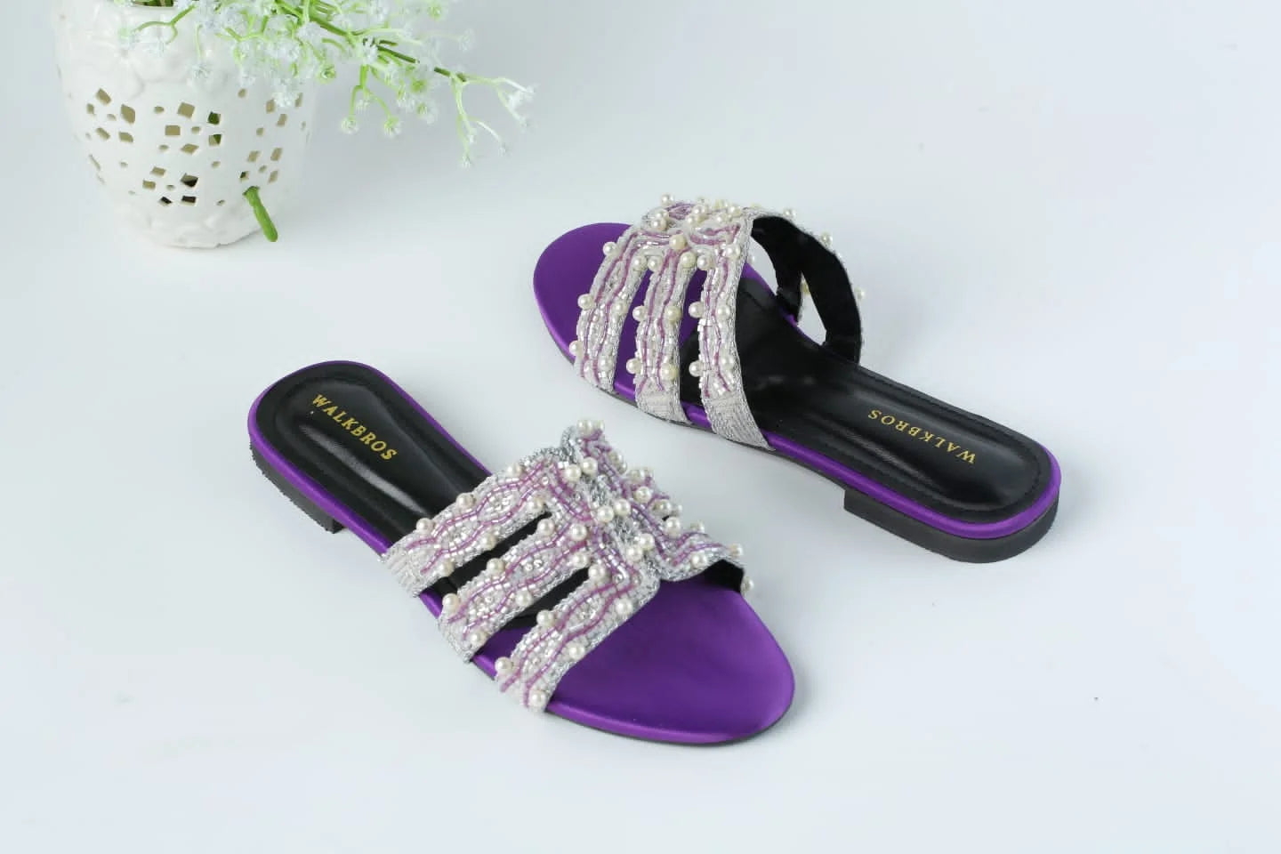 WALKBROS EMBROIDERED PEARLS FLATS - PURPLE