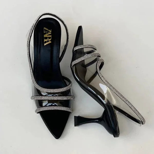 ZARA VINYL EMBELLISHED Diamante Heels - BLACK