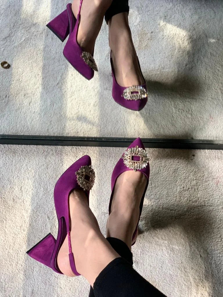 WOMEN'S POINTED TRIANGLE HEELS - PURPLE