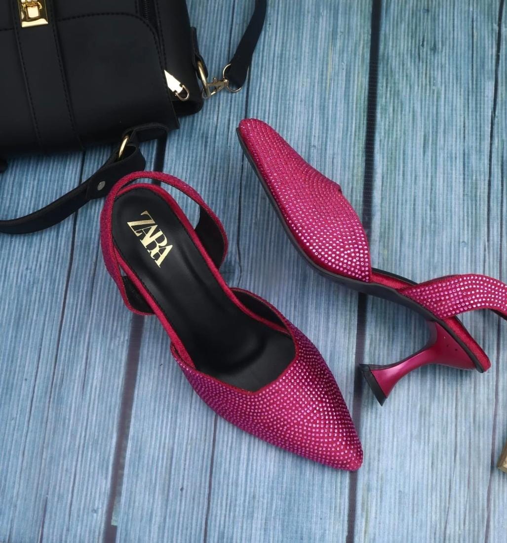 ZARA STONE EMBELLISHED KITTEN HEELS - PINK