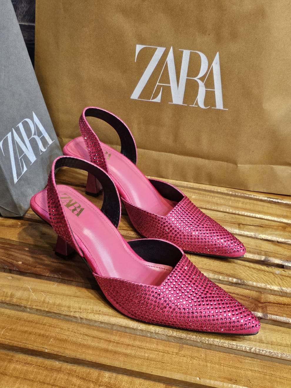ZARA STONE EMBELLISHED KITTEN HEELS - PINK