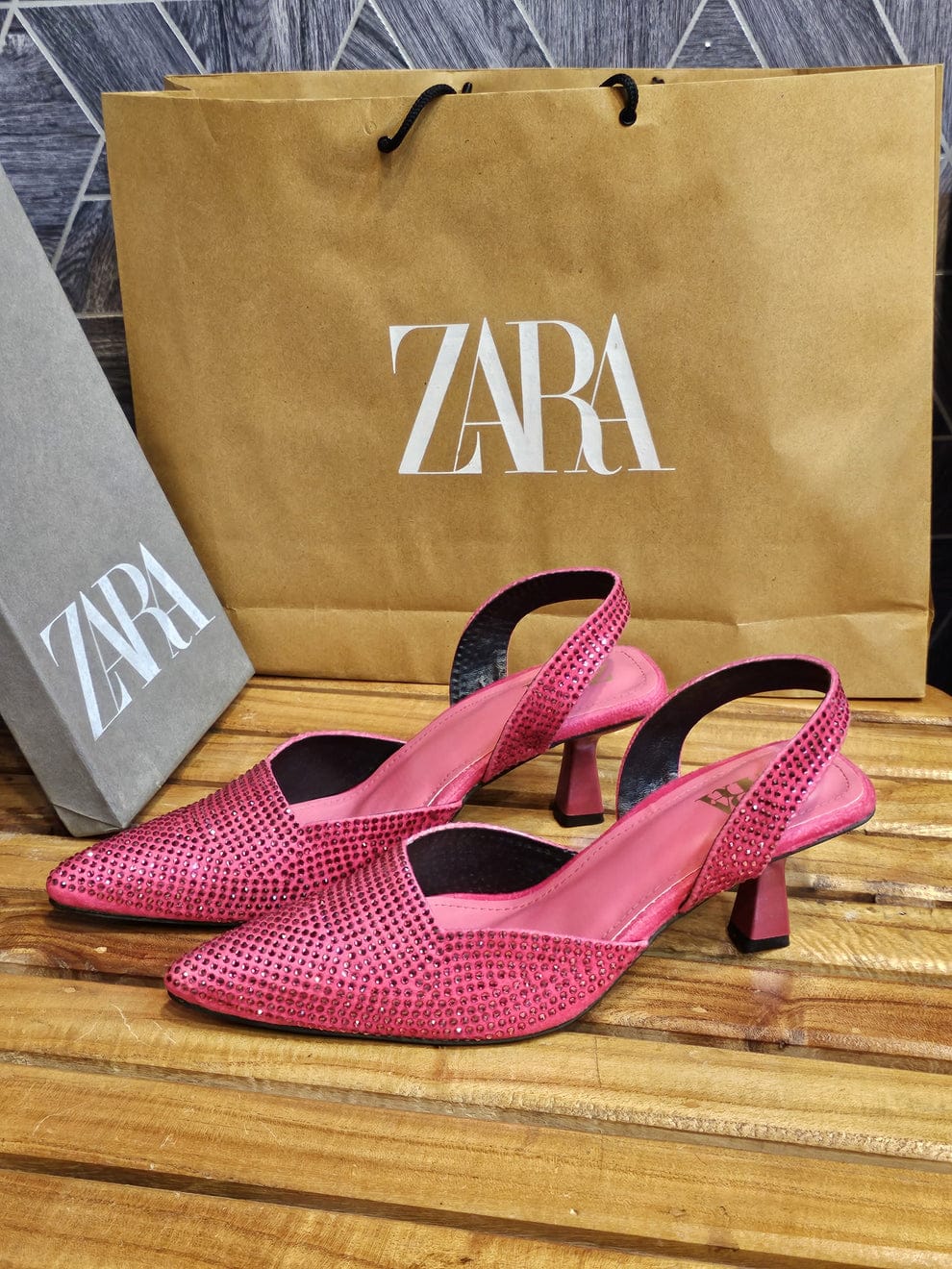ZARA STONE EMBELLISHED KITTEN HEELS - PINK