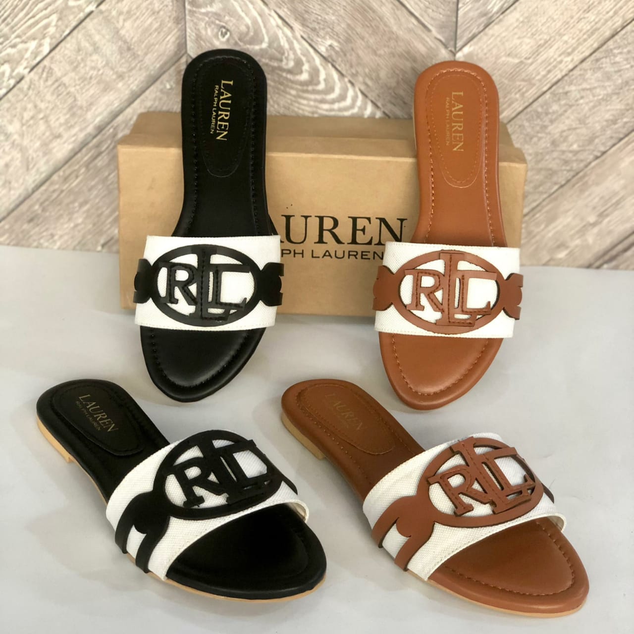 RALPH LAUREN WOMEN'S ALEGRA SLIDES - BROWN