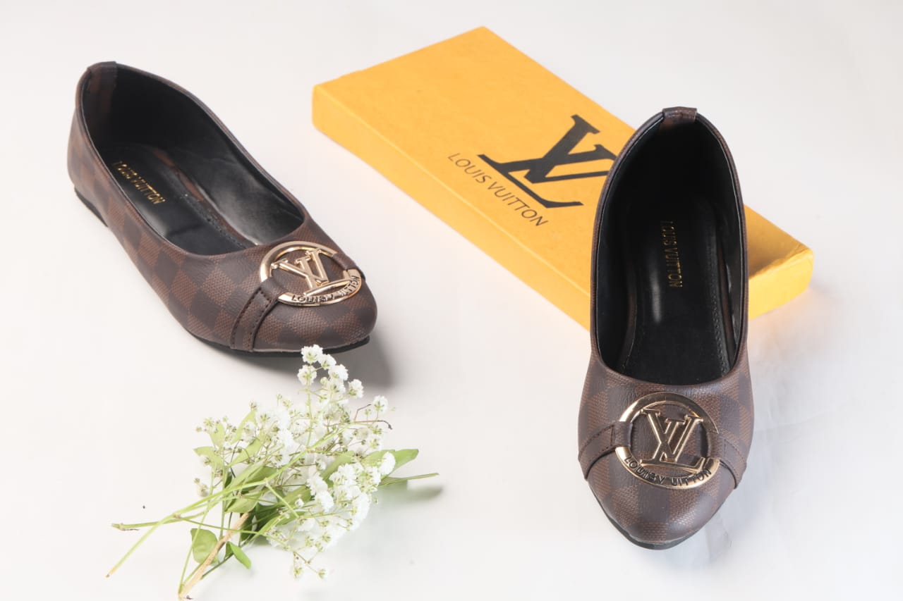 LV MONOGRAM FLAT PUMPS - BROWN CHEQUE