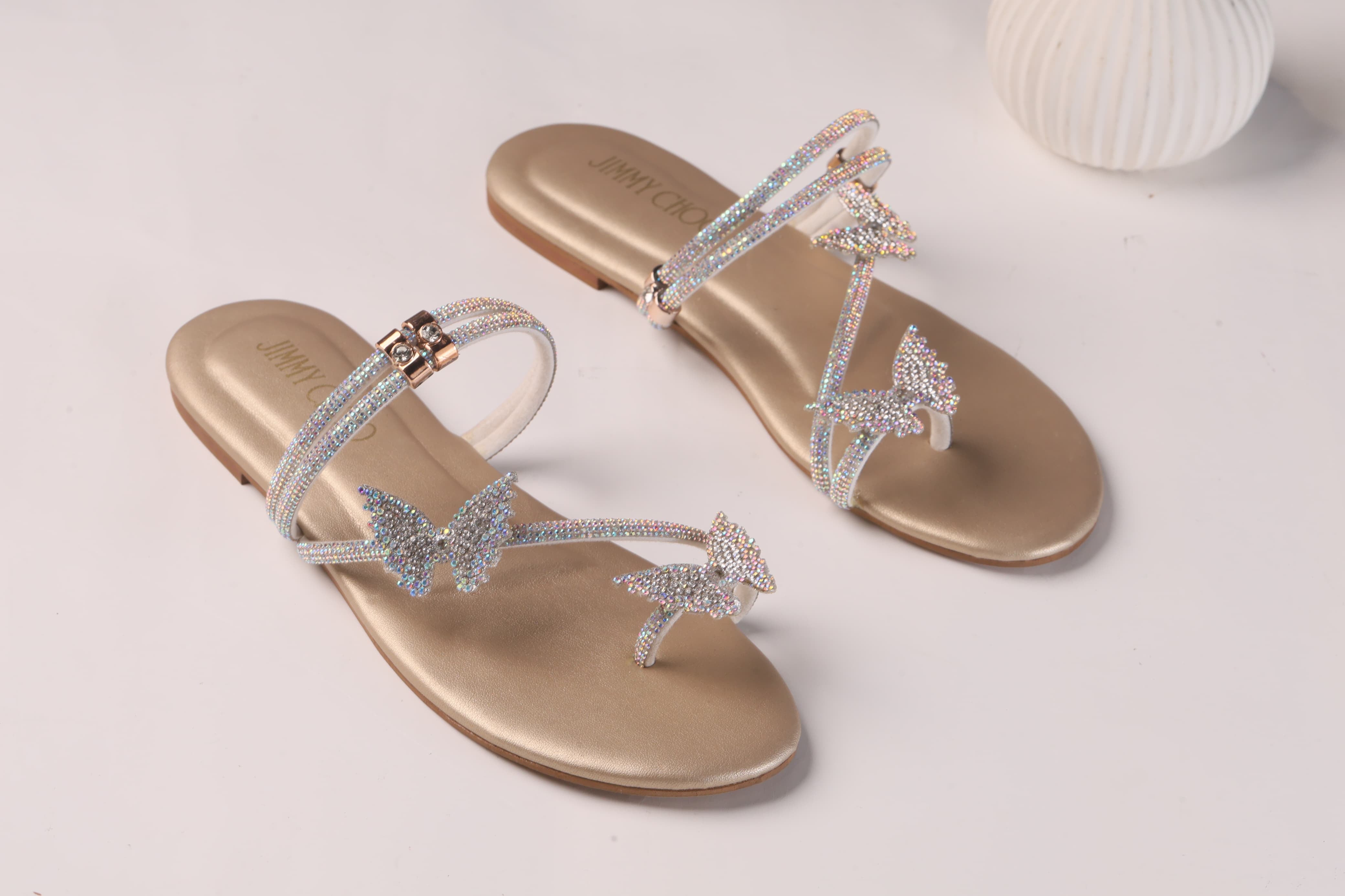 JIMMY CHOO MASH STRAP BUTTERFLY SLIPPERS - GOLD
