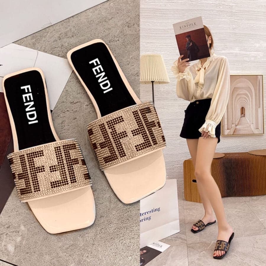 FENDI ROMA STONE SLIDES - BEIGE