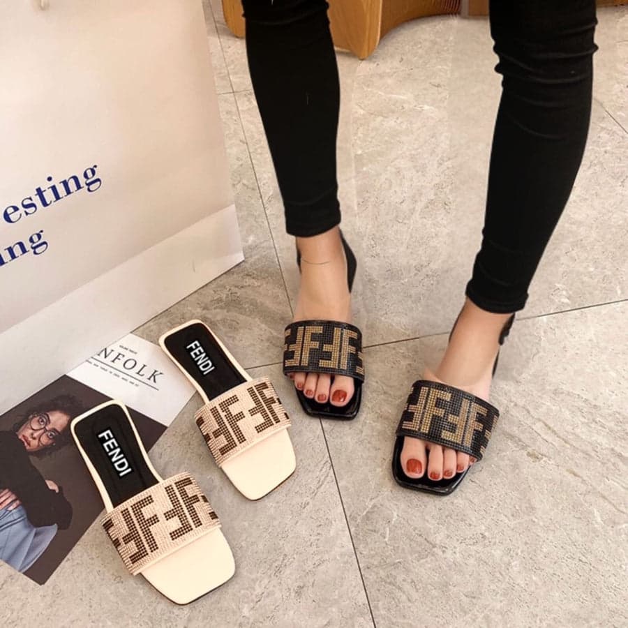 FENDI ROMA STONE SLIDES - BEIGE