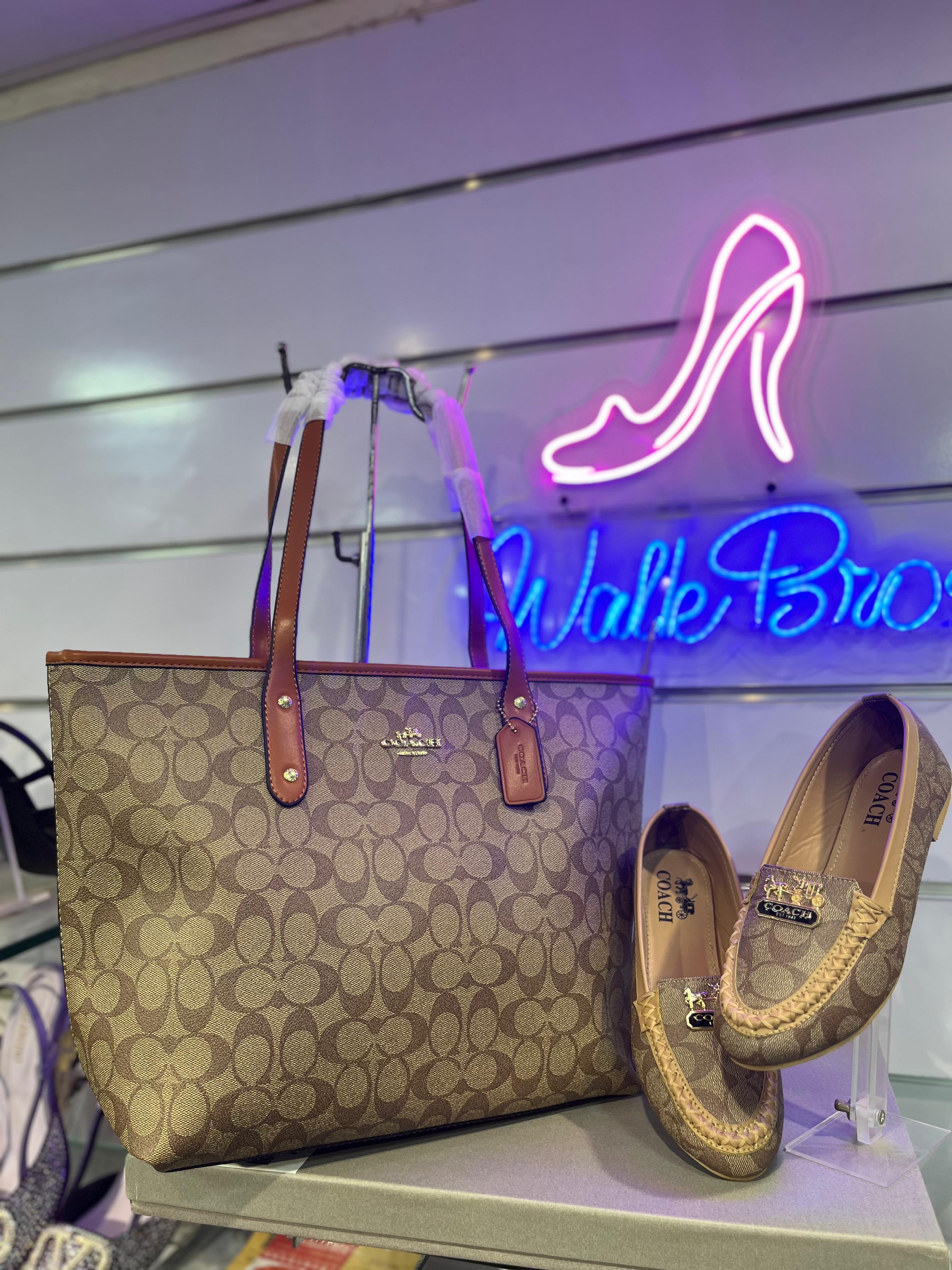 COMBO DEAL OF COACH ZIP TOTE BAG AND COACH FLAT PUMPS - BROWN