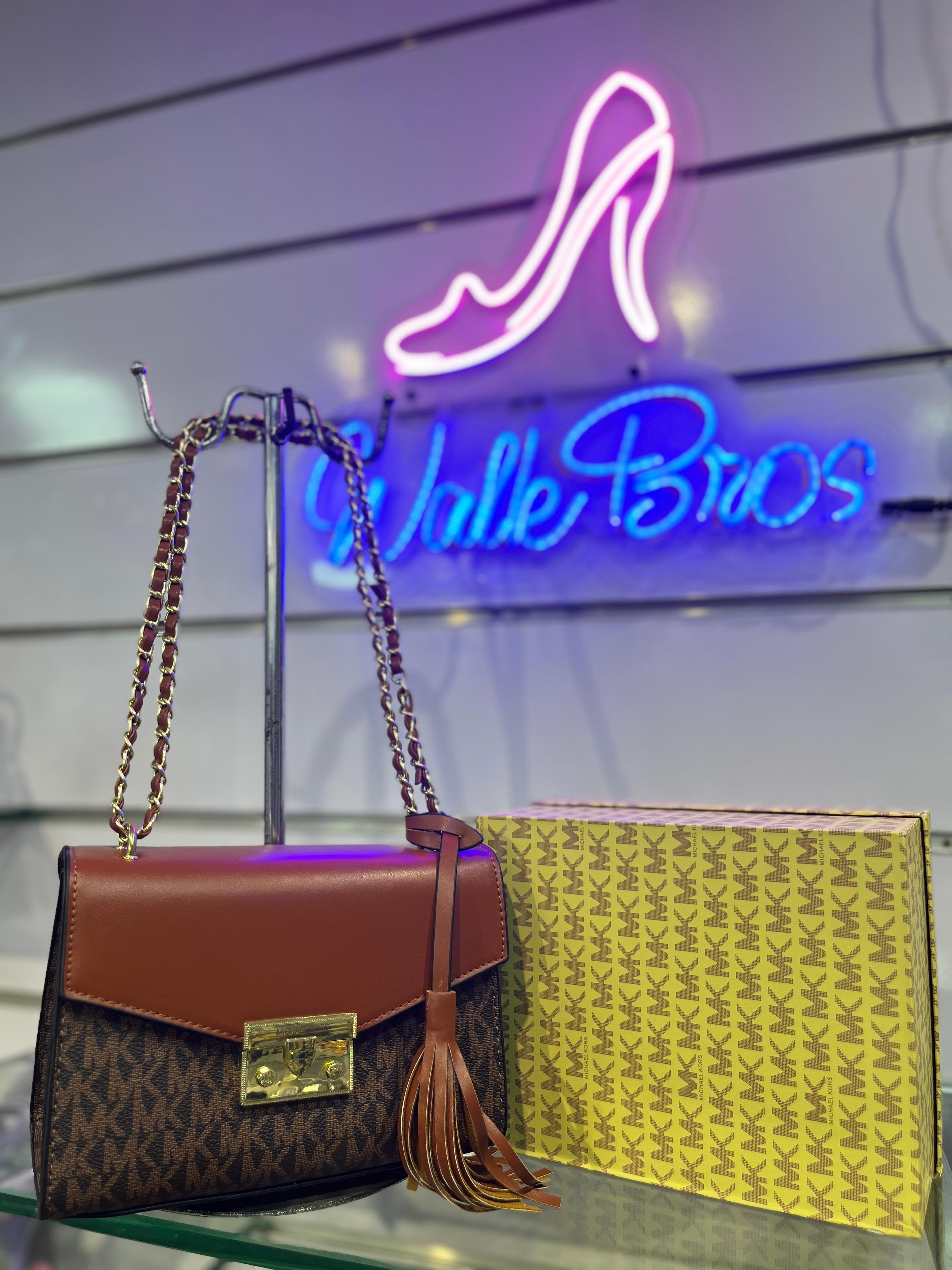 MK MICHAEL KORS ROSE MEDIUM LOGO SHOULDER BAG - BROWN