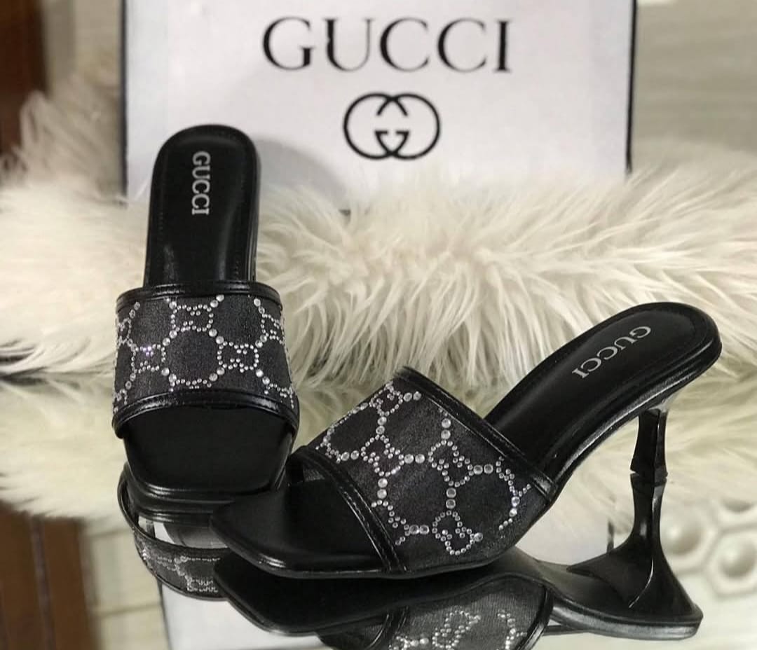 GG-Mid heel slide sandal - BLACK