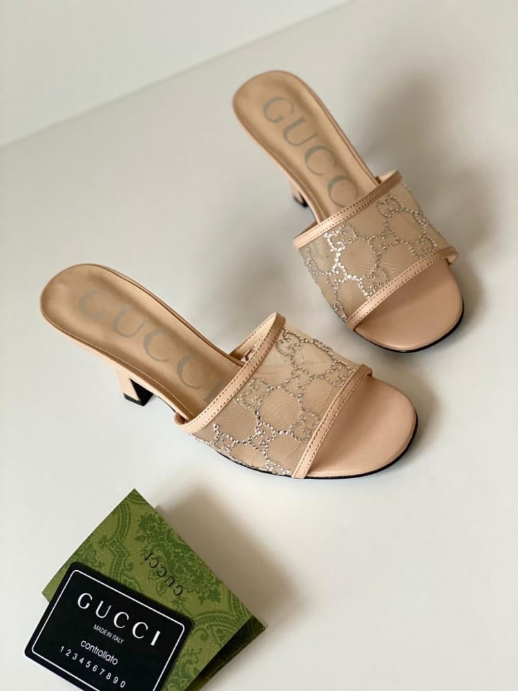 GG-Mid heel slide sandal - BEIGE