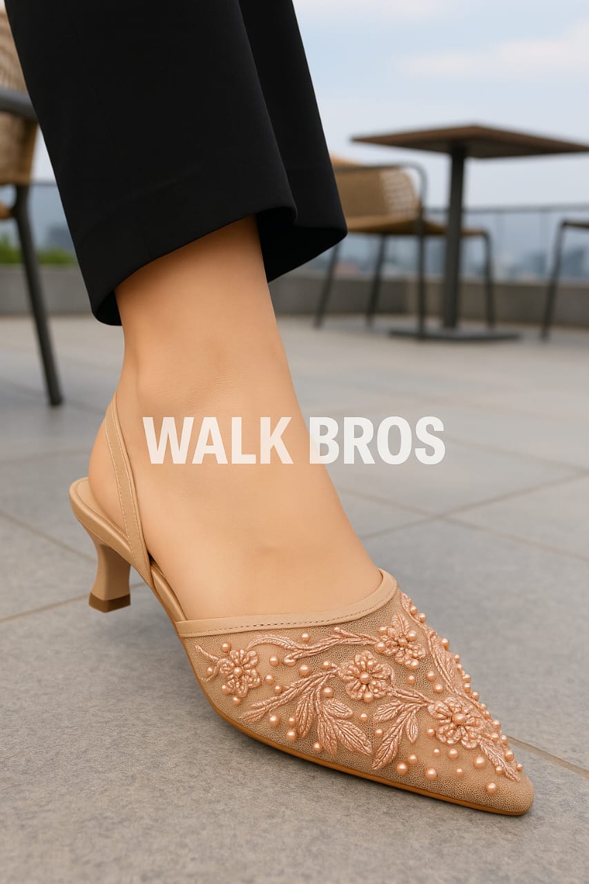 ZARA EMBROIDERY HEEL - BEIGE