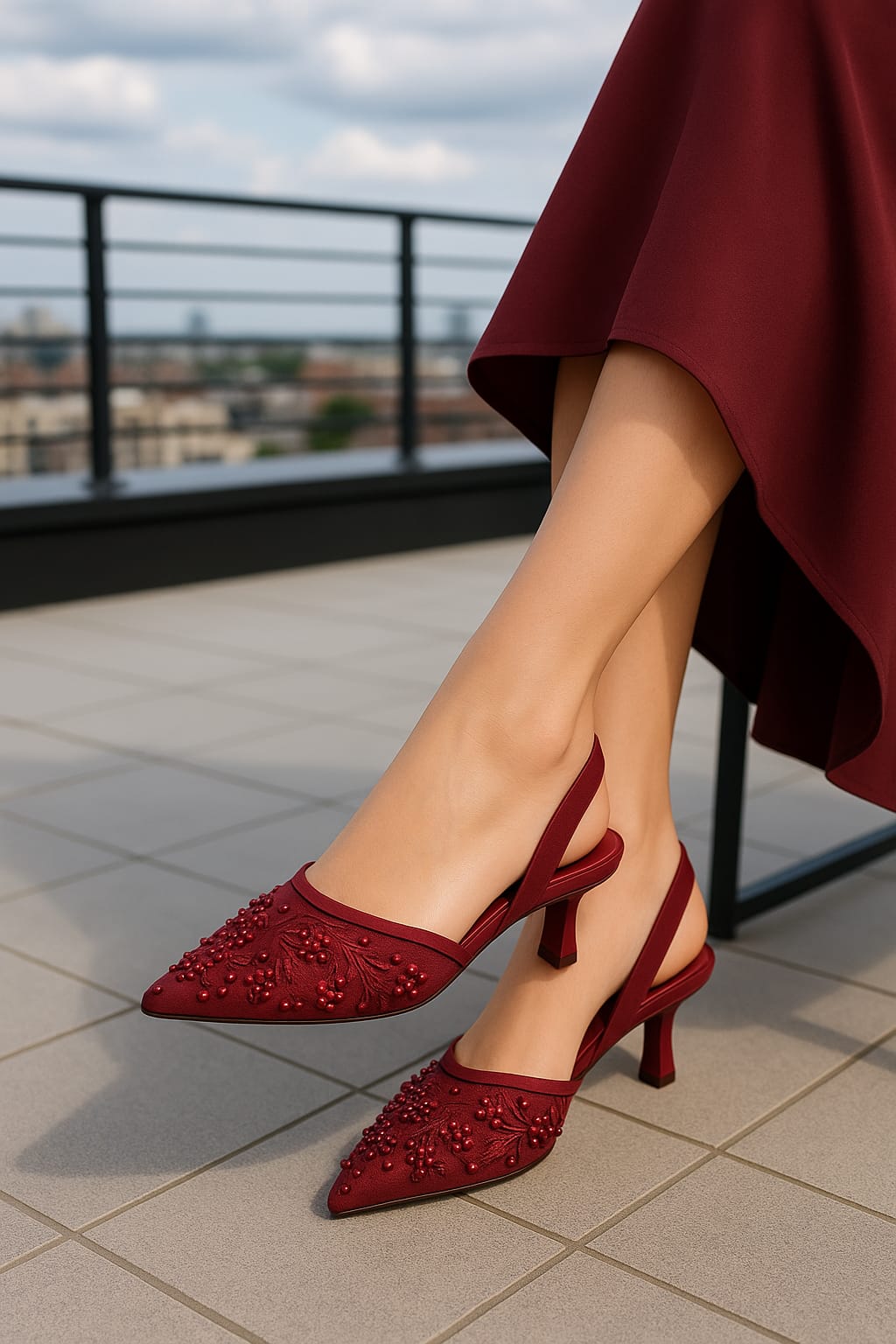 ZARA EMBROIDERY HEEL - MAROON