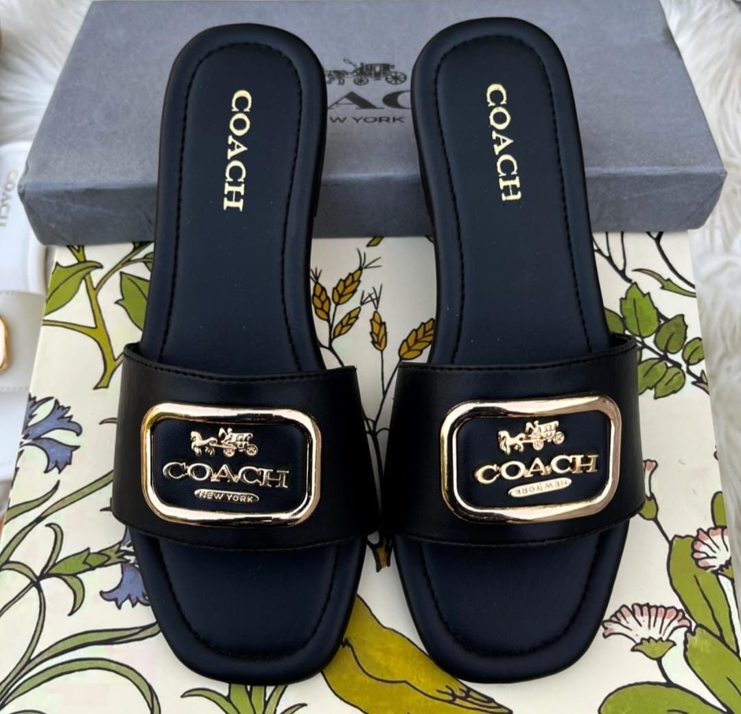 Coach soft Leather slipper - BLACK