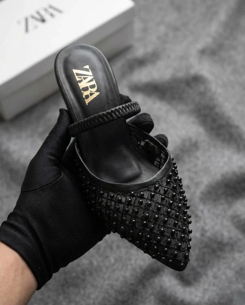 Zara Stylish Studded Mules - BLACK