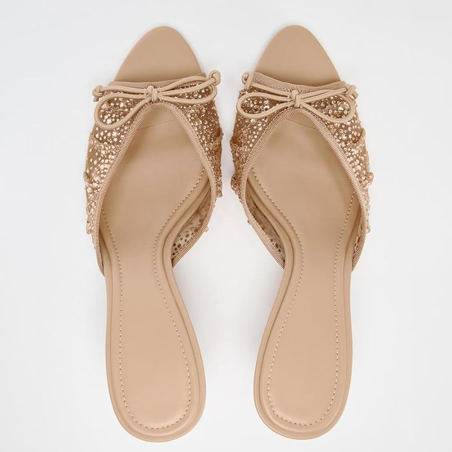 ZARA Sparkle Bow Heels - BEIGE